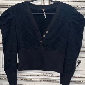 Free People puffed long sleeves black top size M
